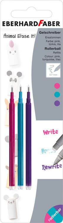 Produktbild: EBERHARD FABER Refill Mine Animal Erase It! pink/lila/skyblue 0,7mm 3 St&uuml;ck 3 Farben Blister
