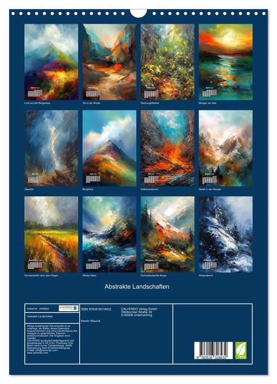 Produktbild: Abstrakte Landschaften (Wandkalender 2026 DIN A3 hoch), CALVENDO Monatskalender