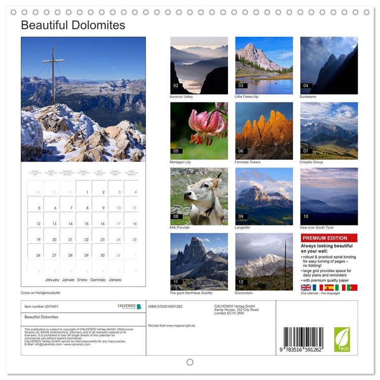 Produktbild: Beautiful Dolomites (Wall Calendar 2026 12 &times; 12 Inch) CALVENDO 12 Month Wall Calendar