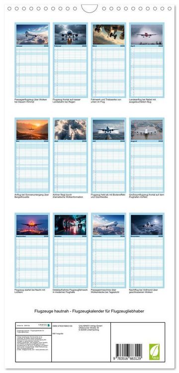 Produktbild: Familienplaner 2026 - Flugzeuge hautnah - Flugzeugkalender f&uuml;r Flugzeugliebhaber mit 5 Spalten (Wandkalender, 21 x 45 cm) CALVENDO