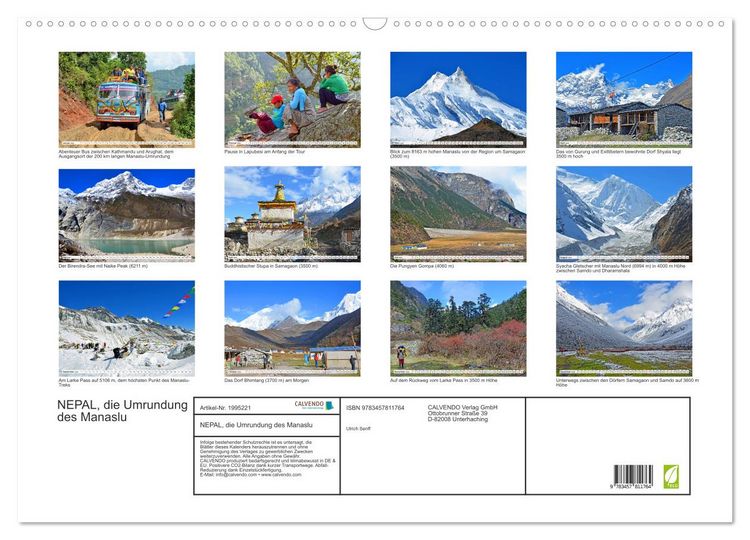 Produktbild: NEPAL, die Umrundung des Manaslu (Wandkalender 2026 DIN A2 quer), CALVENDO Monatskalender