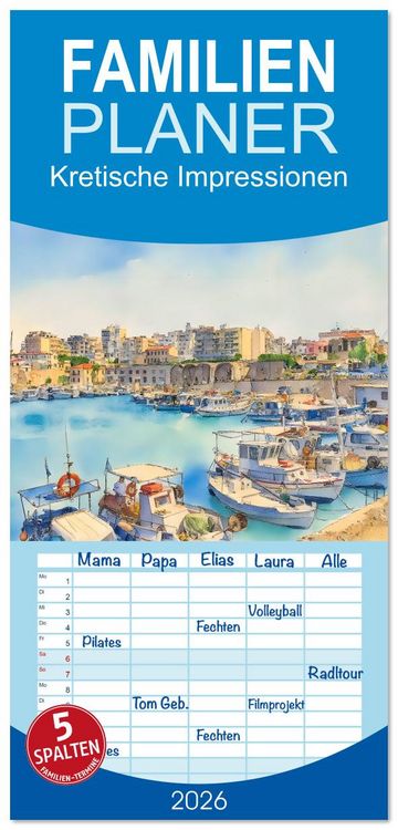 Produktbild: Familienplaner 2026 - Kretische Impressionen mit 5 Spalten (Wandkalender, 21 x 45 cm) CALVENDO
