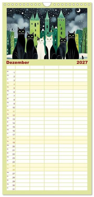Produktbild: Familienplaner 2027 - Schnurrendes Katzenget&uuml;mmel mit 5 Spalten (Wandkalender, 21 x 45 cm) CALVENDO