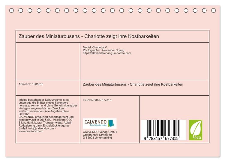 Produktbild: Zauber des Miniaturbusens - Charlotte zeigt ihre Kostbarkeiten (Tischkalender 2026 DIN A5 quer), CALVENDO Monatskalender