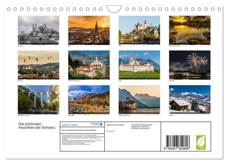 Produktbild: Die sch&ouml;nsten Ansichten der Schweiz (Wandkalender 2026 DIN A4 quer), CALVENDO Monatskalender