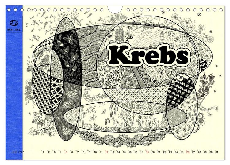 Produktbild: Tangle-Art, Sternzeichen mal anders (Wandkalender 2026 DIN A4 quer), CALVENDO Monatskalender