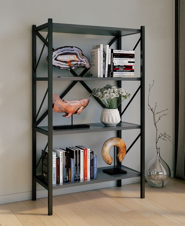 Produktbild: Holz Metall Stand Regal B&uuml;ro B&uuml;cher Insasi 4fach