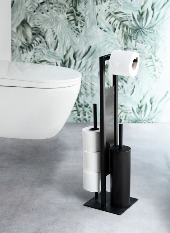 Produktbild: Geschlossene WC-Garnitur Mod. Rivalta Schwarz, mit Toilettenpapier- und Ersatzrollenhalter
