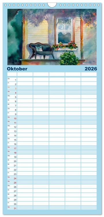 Produktbild: Familienplaner 2026 - Malerische Dorfansichten in Aquarell mit 5 Spalten (Wandkalender, 21 x 45 cm) CALVENDO