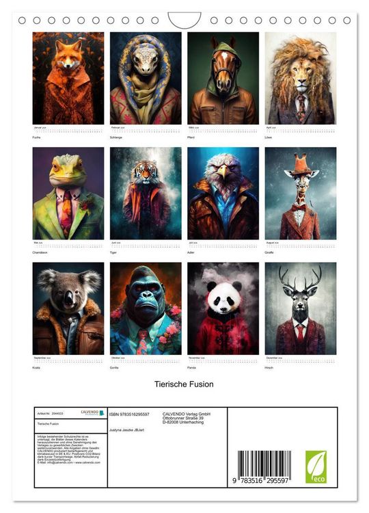 Produktbild: Tierische Fusion (Wandkalender 2026 DIN A4 hoch), CALVENDO Monatskalender