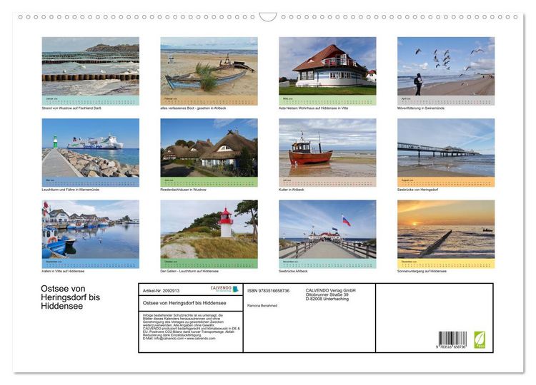 Produktbild: Ostsee von Heringsdorf bis Hiddensee (Wandkalender 2026 DIN A2 quer), CALVENDO Monatskalender
