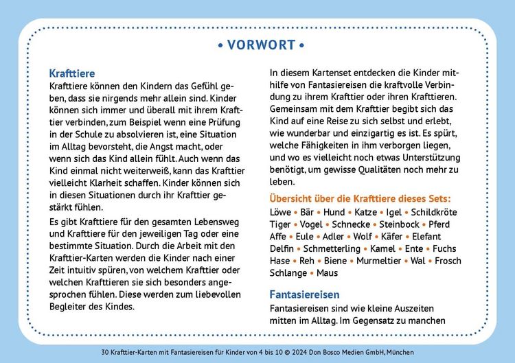 Produktbild: 30 Krafttier-Karten mit Fantasiereisen für Kinder von 4 bis 10