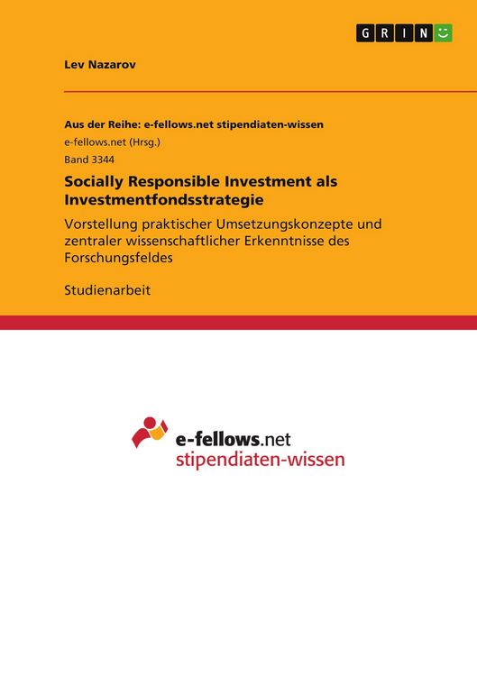 Produktbild: Socially Responsible Investment als Investmentfondsstrategie