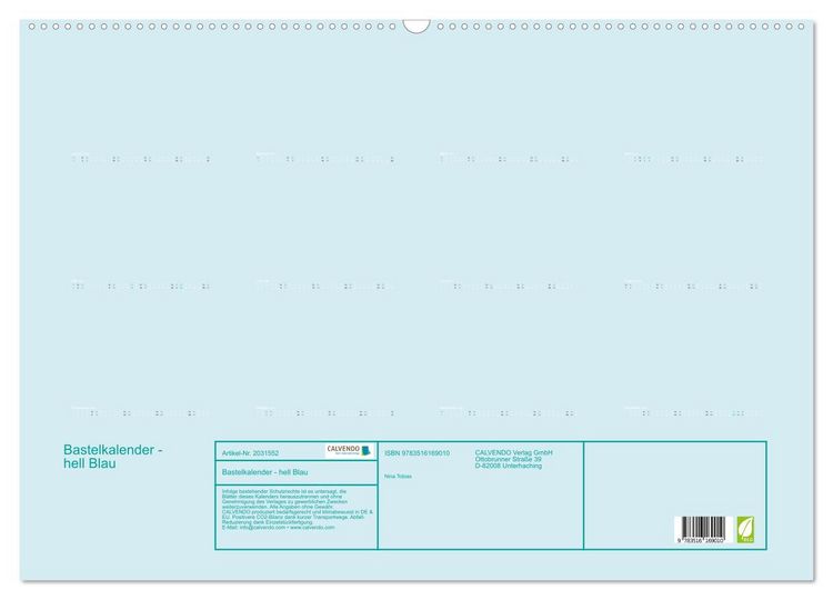 Produktbild: Bastelkalender - hell Blau (Wandkalender 2026 DIN A2 quer), CALVENDO Monatskalender
