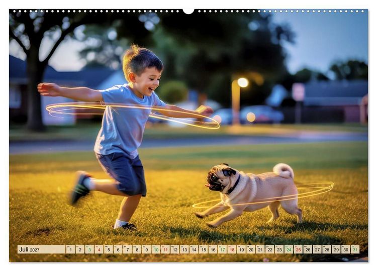 Produktbild: Der kleine Mops-Kalender (Wandkalender 2027 DIN A2 quer), CALVENDO Monatskalender