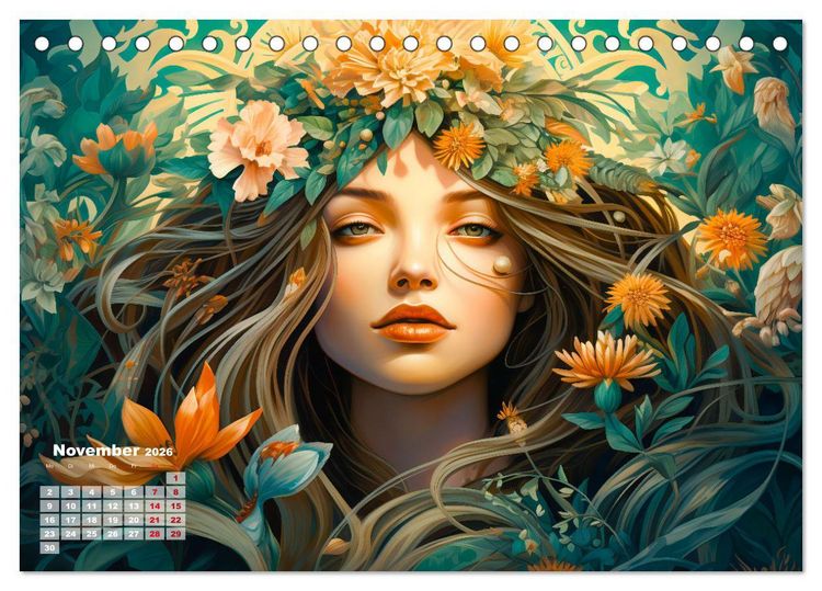 Produktbild: Bl&uuml;tenzauber - Farbenfrohe Illustrationen der G&ouml;ttin Flora (Tischkalender 2026 DIN A5 quer), CALVENDO Monatskalender