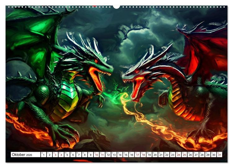 Produktbild: Drachen - Gef&uuml;rchtete, aber nicht immer b&ouml;se Fabelwesen (Wandkalender 2026 DIN A2 quer), CALVENDO Monatskalender