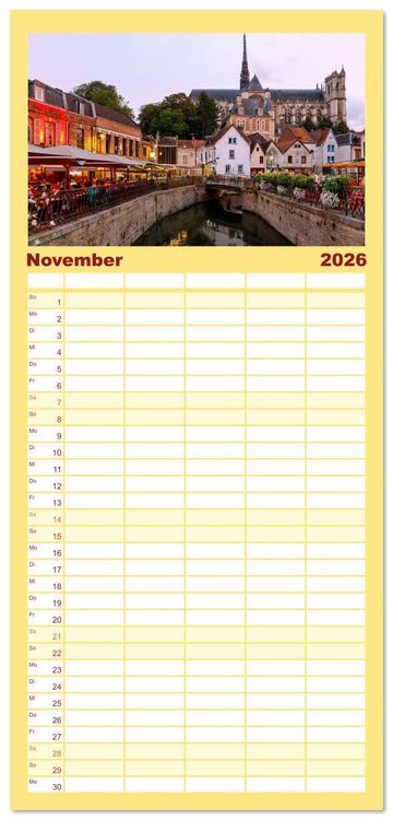 Produktbild: Familienplaner 2026 - Amiens. Die leise Sch&ouml;nheit Nordfrankreichs mit 5 Spalten (Wandkalender, 21 x 45 cm) CALVENDO