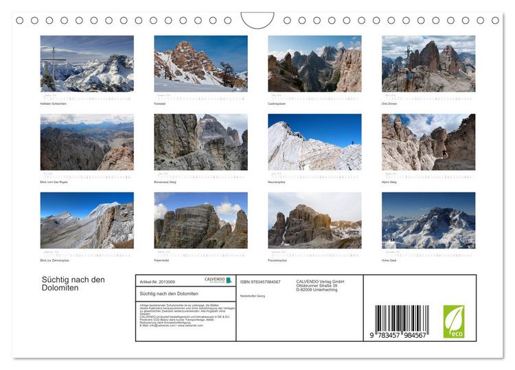 Produktbild: S&uuml;chtig nach den Dolomiten (Wandkalender 2026 DIN A4 quer), CALVENDO Monatskalender