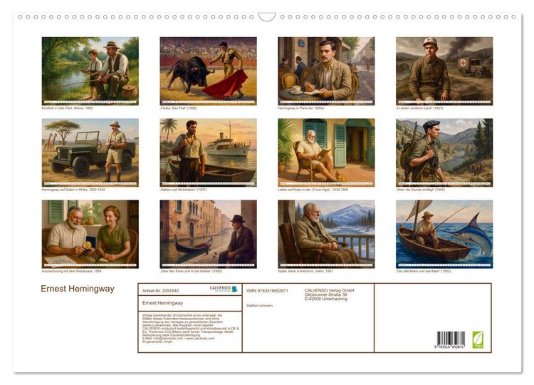 Produktbild: Ernest Hemingway (Wandkalender 2026 DIN A2 quer), CALVENDO Monatskalender