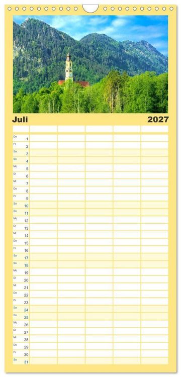 Produktbild: Familienplaner 2027 - Bayern - Idylle zwischen Allg&auml;u und Bayerischen Alpen mit 5 Spalten (Wandkalender, 21 x 45 cm) CALVENDO