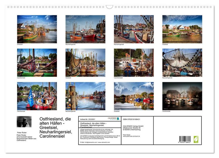 Produktbild: Ostfriesland, die alten H&auml;fen - Greetsiel, Neuharlingersiel, Carolinensiel (Wandkalender 2026 DIN A2 quer), CALVENDO Monatskalender