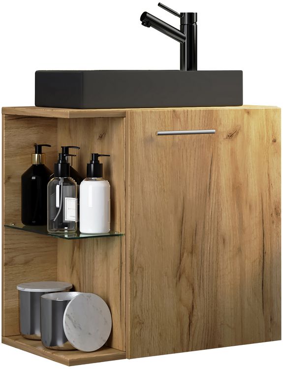 Produktbild: 2-tlg Waschtisch Hausa Toilette schmal Schwarz