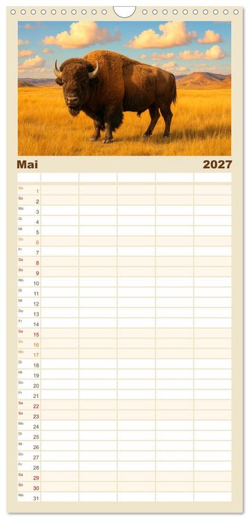 Produktbild: Familienplaner 2027 - USA &ndash; von Yellowstone bis Texas - Cowboys, Pr&auml;rie und Bisons mit 5 Spalten (Wandkalender, 21 x 45 cm) CALVENDO