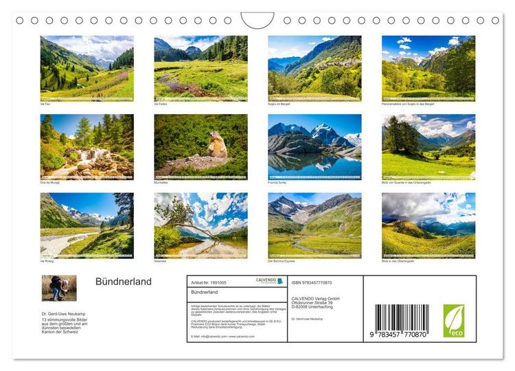 Produktbild: B&uuml;ndnerland (Wandkalender 2026 DIN A4 quer), CALVENDO Monatskalender