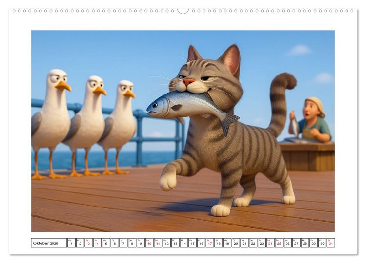 Produktbild: Katzen w&uuml;rden Fische kaufen (hochwertiger Premium Wandkalender 2026 DIN A2 quer), Kunstdruck in Hochglanz
