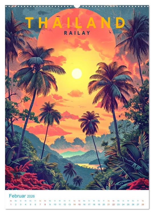 Produktbild: Thailand - Old School Poster Style (Wandkalender 2026 DIN A2 hoch), CALVENDO Monatskalender