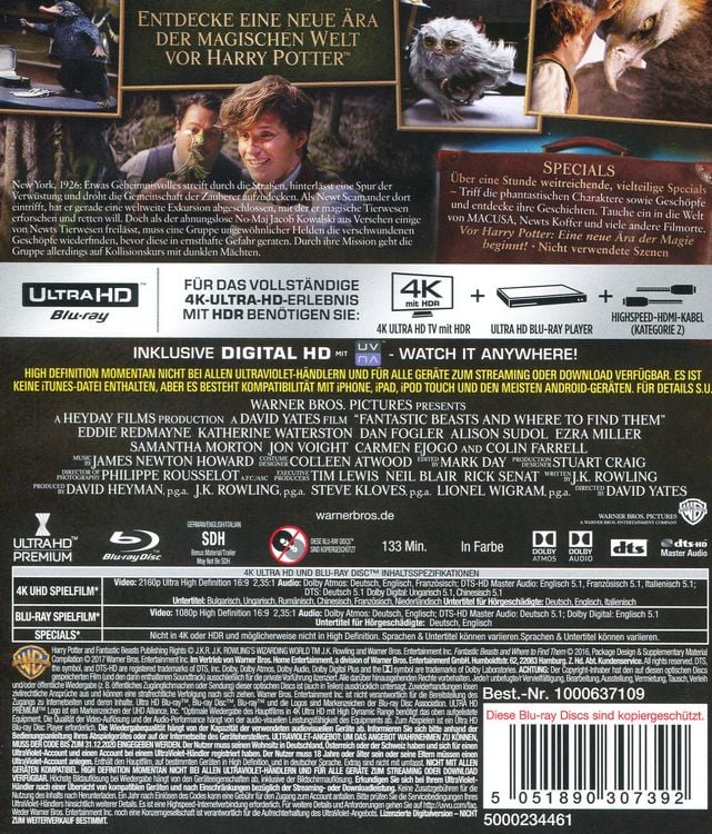 Produktbild: Phantastische Tierwesen und wo sie zu finden sind (4K Ultra HD) (+ Blu-ray)
