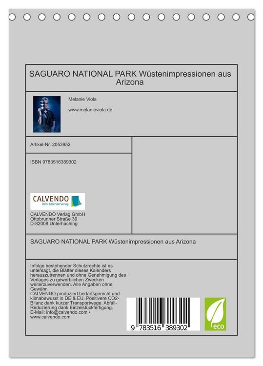 Produktbild: SAGUARO NATIONAL PARK W&uuml;stenimpressionen aus Arizona (Tischkalender 2026 DIN A5 hoch), CALVENDO Monatskalender
