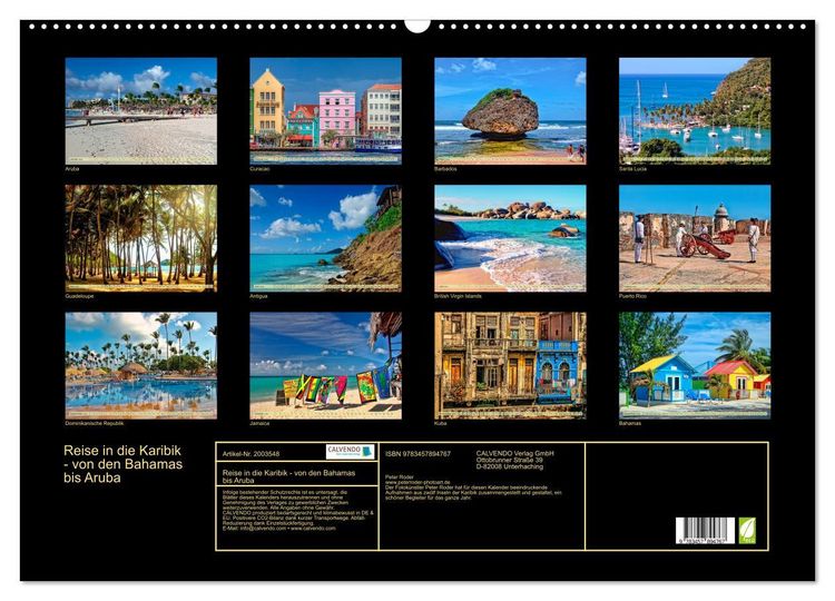 Produktbild: Reise in die Karibik - von den Bahamas bis Aruba (Wandkalender 2026 DIN A2 quer), CALVENDO Monatskalender