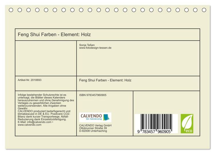 Produktbild: Feng Shui Farben - Element: Holz (Tischkalender 2026 DIN A5 quer), CALVENDO Monatskalender