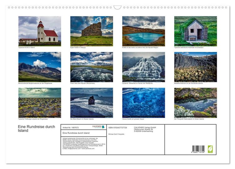 Produktbild: Eine Rundreise durch Island (Wandkalender 2026 DIN A2 quer), CALVENDO Monatskalender
