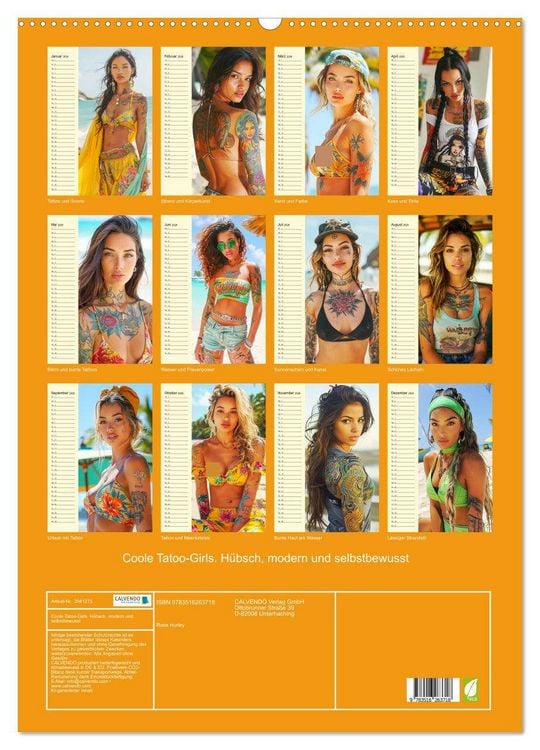 Produktbild: Coole Tatoo-Girls. H&uuml;bsch, modern und selbstbewusst (Wandkalender 2026 DIN A2 hoch), CALVENDO Monatskalender