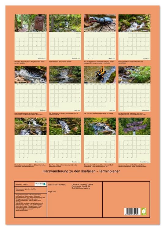 Produktbild: Harzwanderung zu den Ilsef&auml;llen - Terminplaner (Wandkalender 2026 DIN A2 hoch), CALVENDO Monatskalender