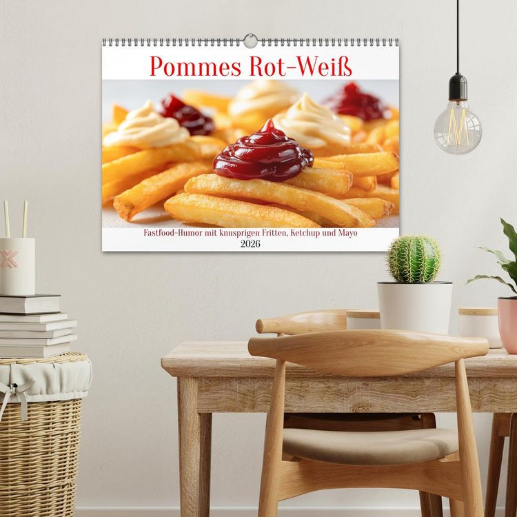 Produktbild: Pommes Rot-Wei&szlig; - Fastfood-Humor mit knusprigen Fritten, Ketchup und Mayo (Wandkalender 2026 DIN A3 quer), CALVENDO Monatskalender