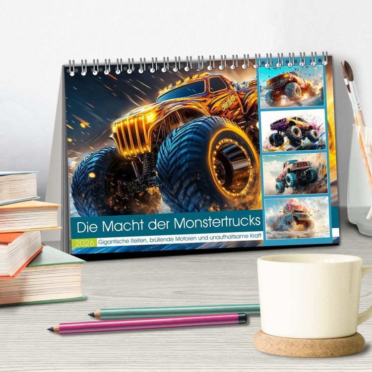 Produktbild: Die Macht der Monstertrucks (Tischkalender 2026 DIN A5 quer), CALVENDO Monatskalender