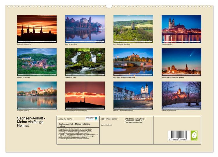 Produktbild: Sachsen-Anhalt - Meine vielf&auml;ltige Heimat (hochwertiger Premium Wandkalender 2026 DIN A2 quer), Kunstdruck in Hochglanz