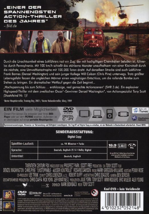 Produktbild: Unstoppable - Au&szlig;er Kontrolle (inkl. Digital Copy)