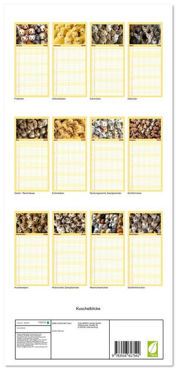Produktbild: Familienplaner 2026 - Kuschelblicke mit 5 Spalten (Wandkalender, 21 x 45 cm) CALVENDO