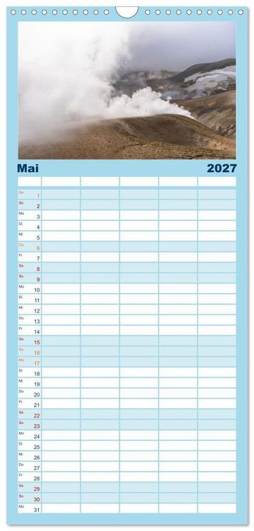 Produktbild: Familienplaner 2027 - Island - Gletscher, Wasserf&auml;lle, Hei&szlig;e Quellen mit 5 Spalten (Wandkalender, 21 x 45 cm) CALVENDO