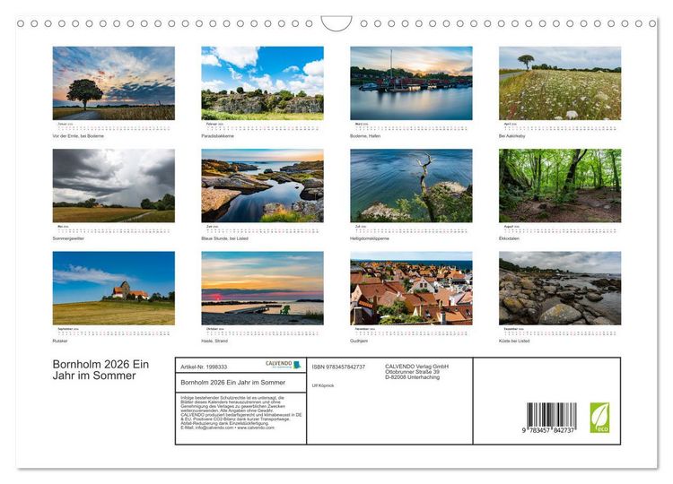 Produktbild: Bornholm 2026 Ein Jahr im Sommer (Wandkalender 2026 DIN A3 quer), CALVENDO Monatskalender