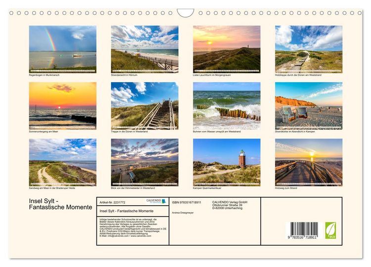 Produktbild: Insel Sylt - Fantastische Momente (Wandkalender 2026 DIN A3 quer), CALVENDO Monatskalender