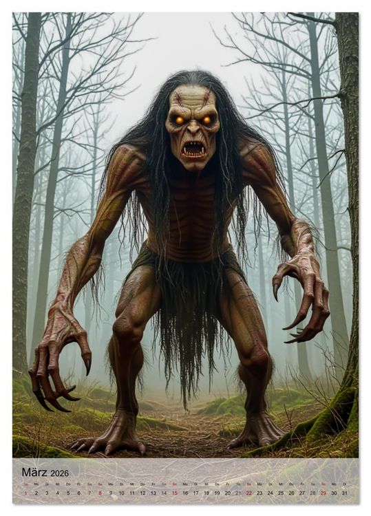 Produktbild: Kreaturen der Dunkelheit - Urbane Horror Mythen (Tischkalender 2026 DIN A5 hoch), CALVENDO Monatskalender
