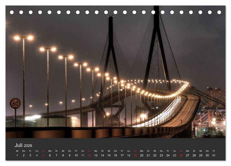Produktbild: Hamburger Hafen bei Nacht (Tischkalender 2026 DIN A5 quer), CALVENDO Monatskalender