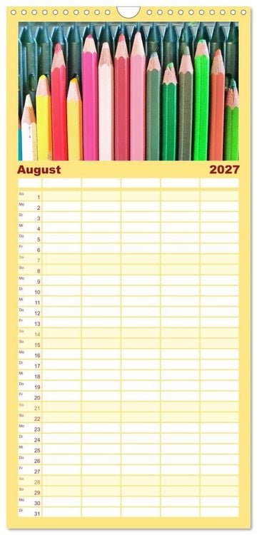Produktbild: Familienplaner 2027 - Atelierimpressionen - Des K&uuml;nstlers Handwerkzeug im Portrait mit 5 Spalten (Wandkalender, 21 x 45 cm) CALVENDO