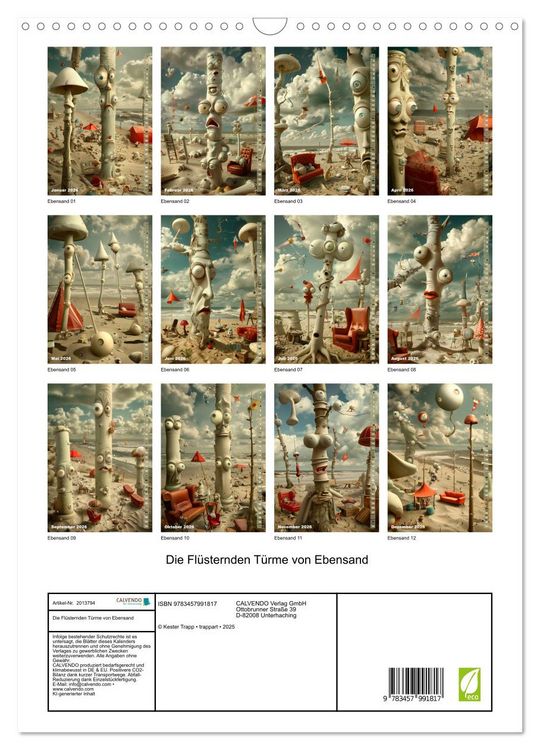 Produktbild: Die Fl&uuml;sternden T&uuml;rme von Ebensand (Wandkalender 2026 DIN A3 hoch), CALVENDO Monatskalender